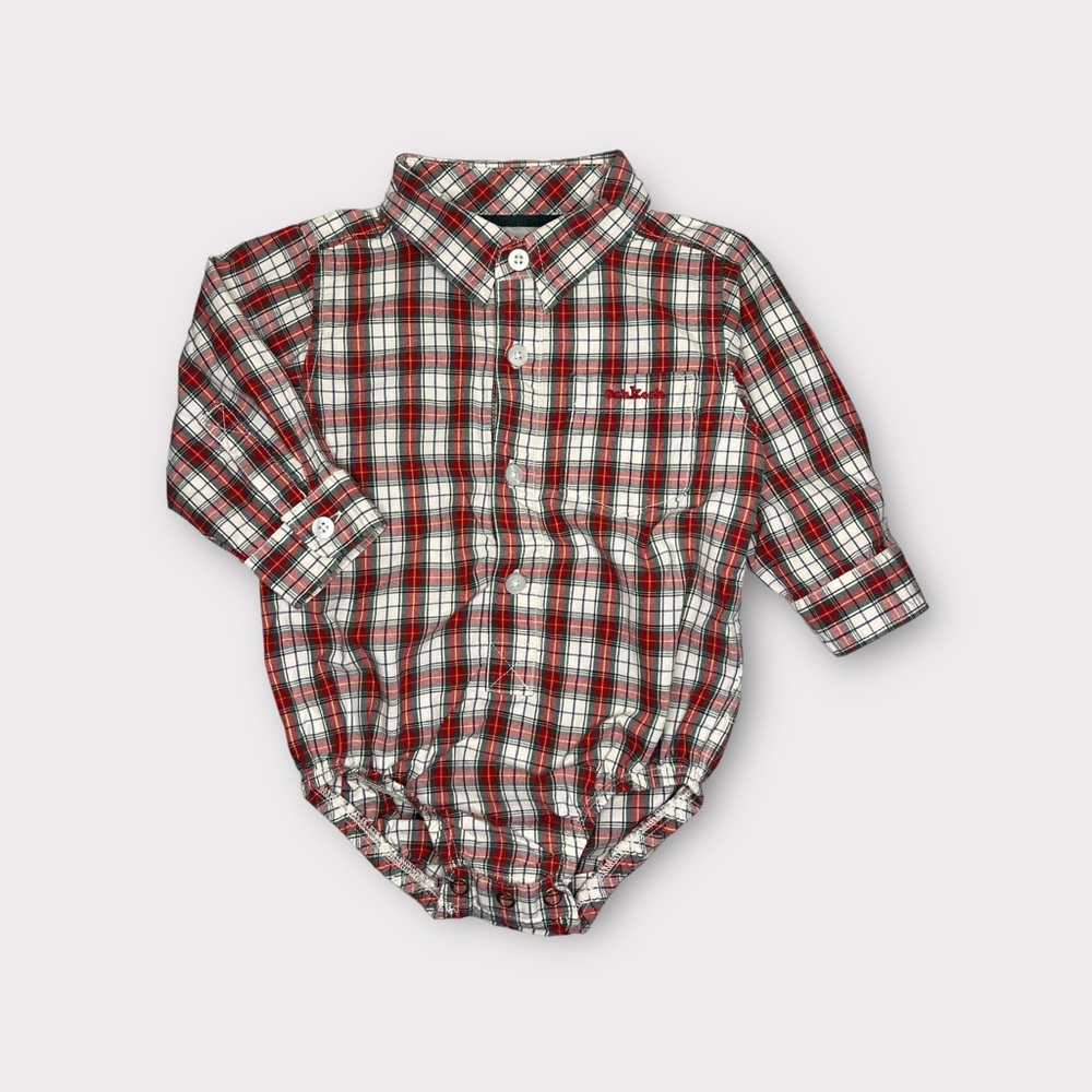 OshKosh B’gosh Holiday Red Plaid Button Up Collar Bodysuit